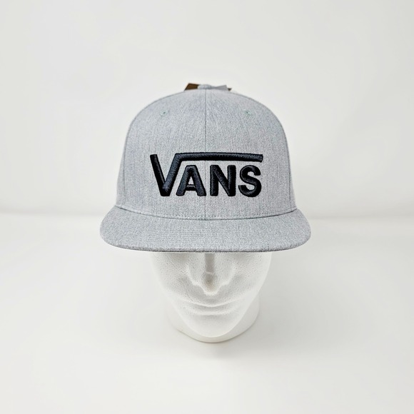 Vans Men's Adjustable Classic Logo Flat Brim Snapback Hat Heather Gray/Black Cap - Picture 1 of 6
